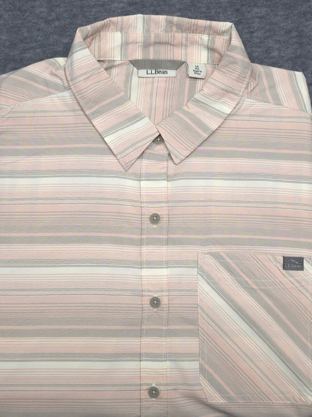L.L. Bean Striped Button Down Shirt Medium Short Sleeve Casual
